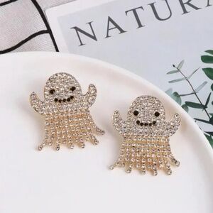 NEW Rhinestone Ghost Stud Earrings Glam Halloween Spooky Spirit‎ Embellished